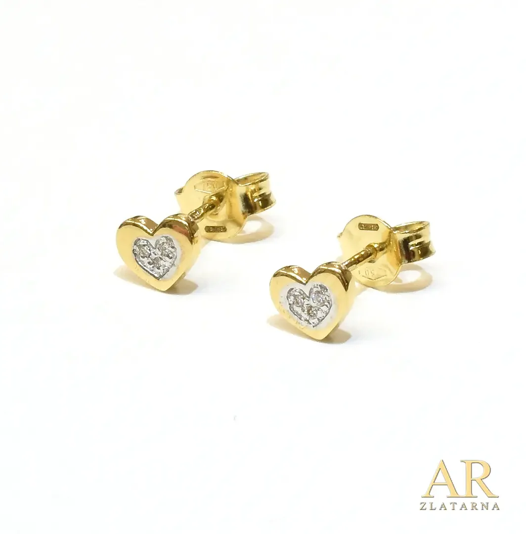 Zlatne naušnice Srce s 0.03ct  dijamantima