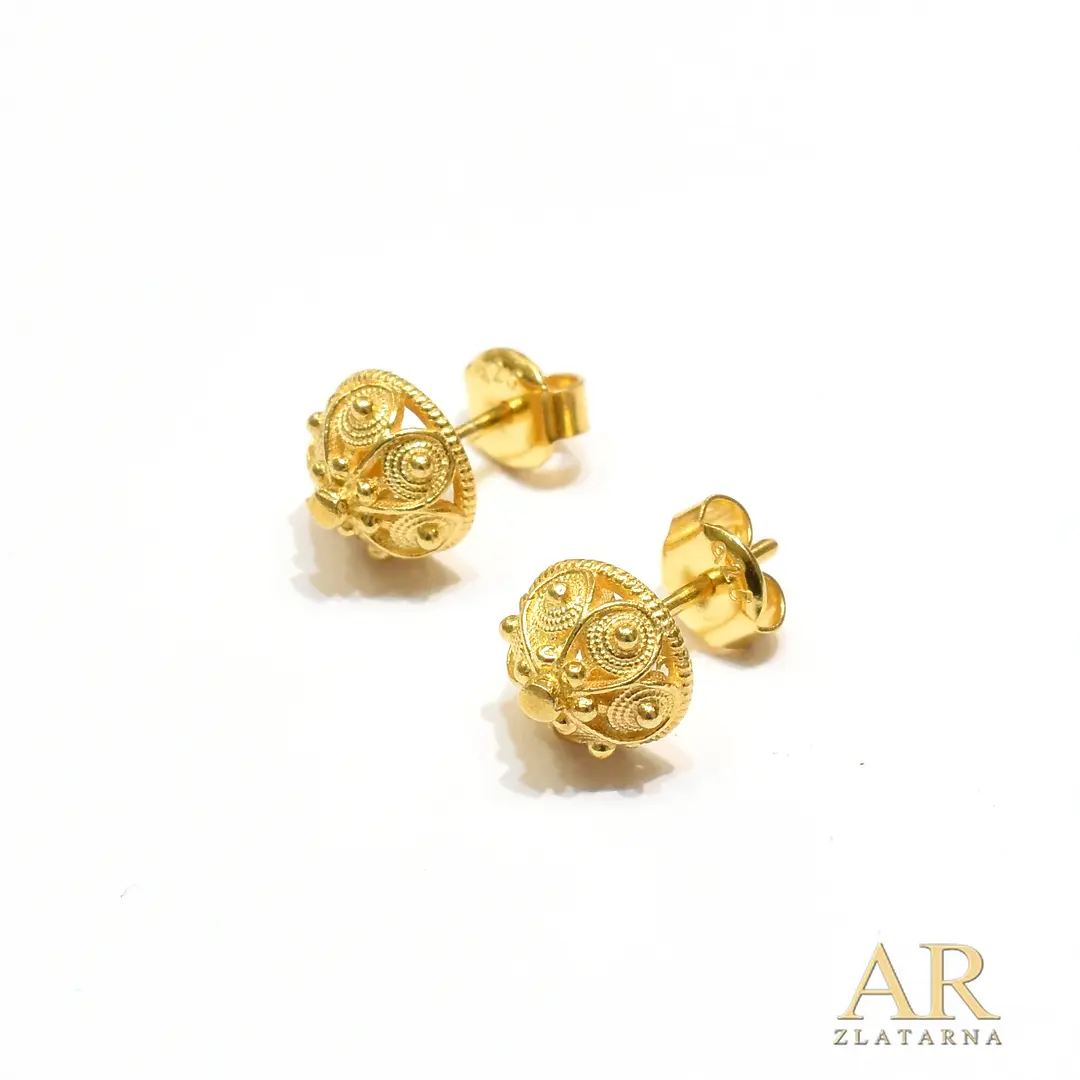 Srebrne pozlaćene naušnice Šibenski botuni filigran 7.5mm