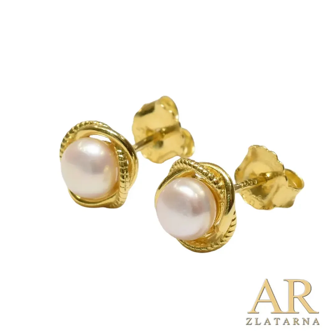 Srebrne pozlaćene naušnice Biseri model 7