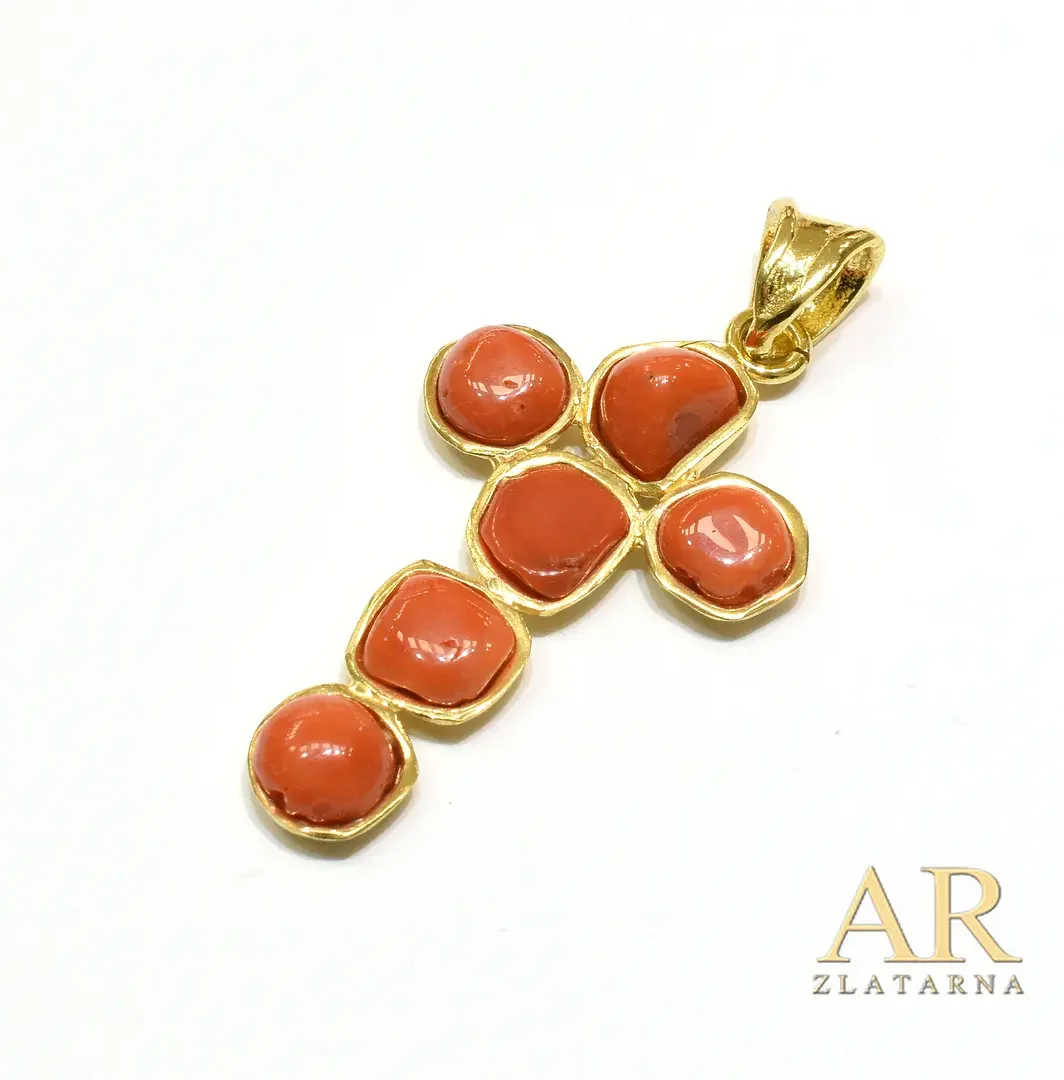 Srebrni pozlaćeni Križ s koraljima Model 1