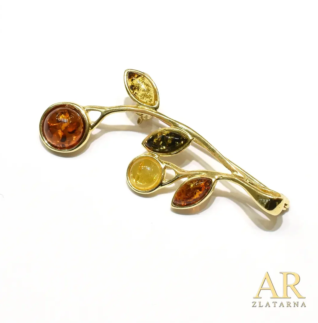 Srebrni broš pozlata sa Jantarom model 6