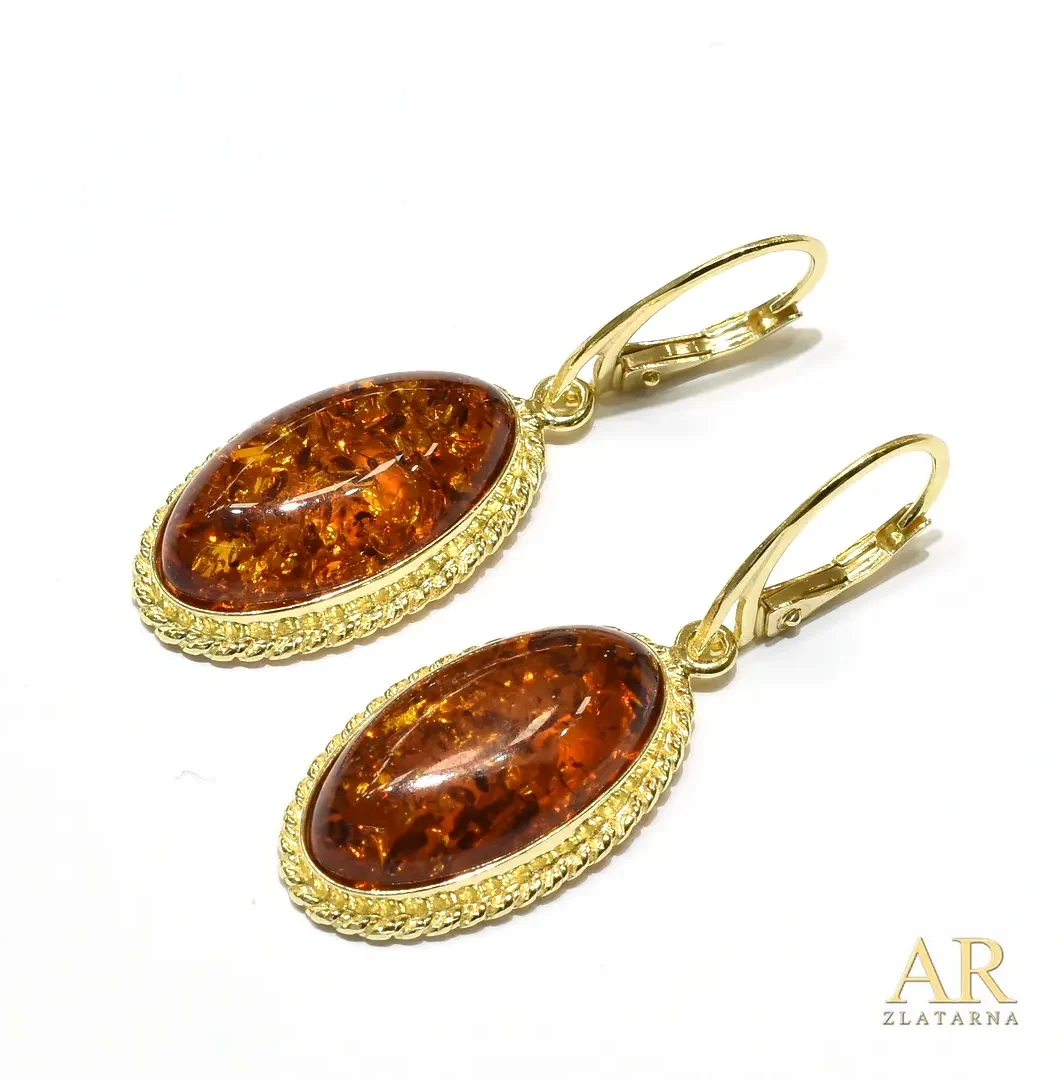 Srebrne naušnice pozlata Jantar Model 13