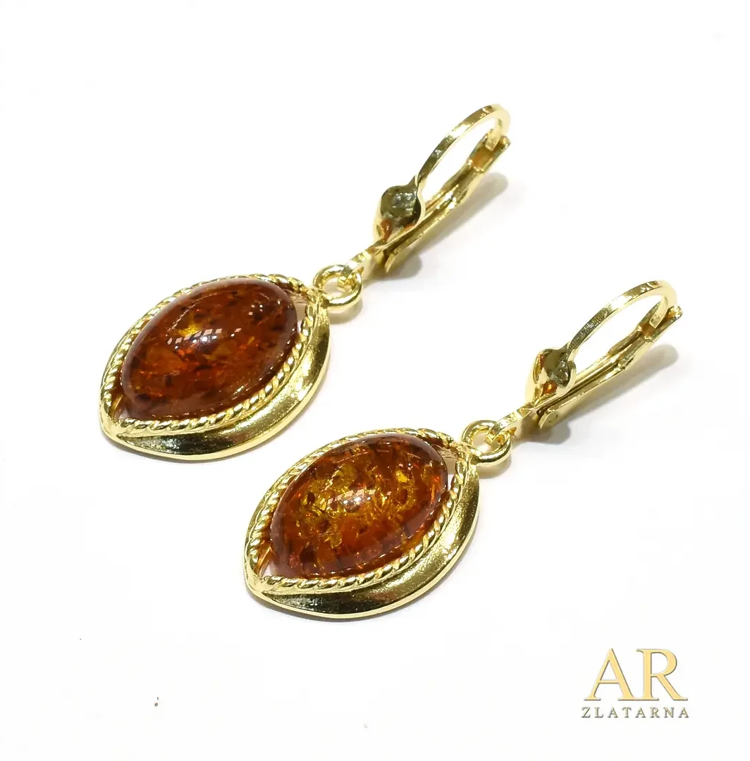 Srebrne naušnice pozlata Jantar Model 14