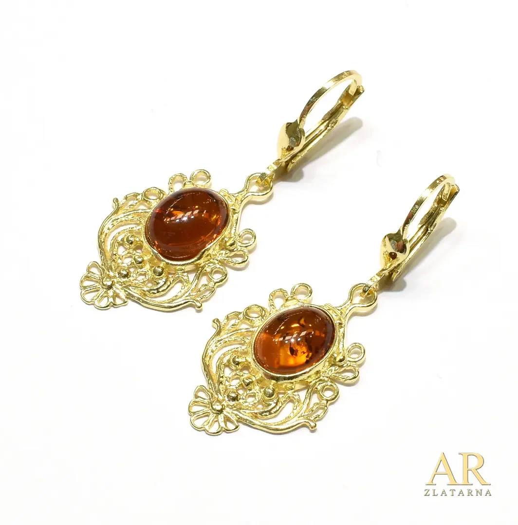 Srebrne naušnice pozlata Jantar Model 15