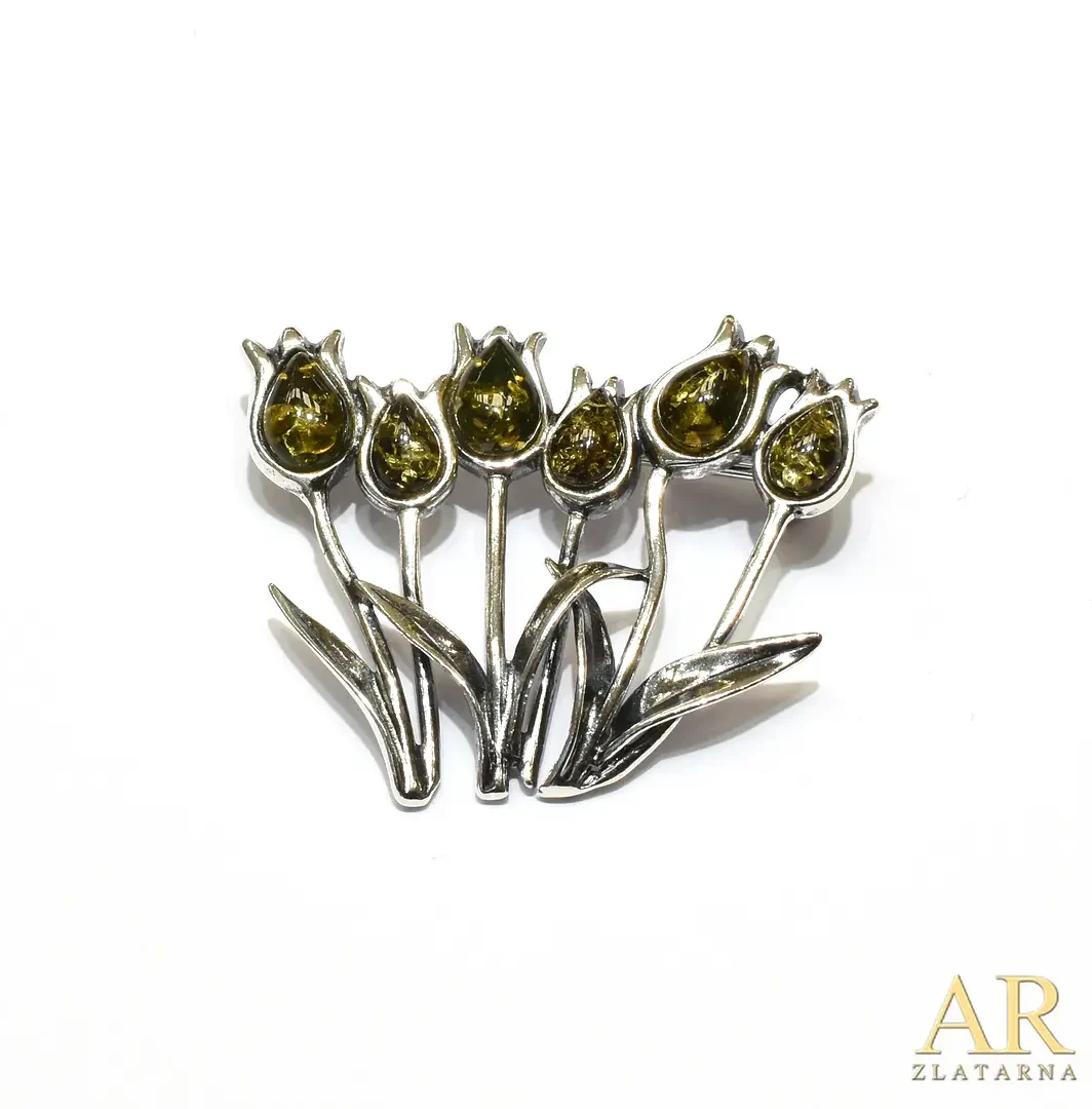 Srebrni broš s jantarom Model 12