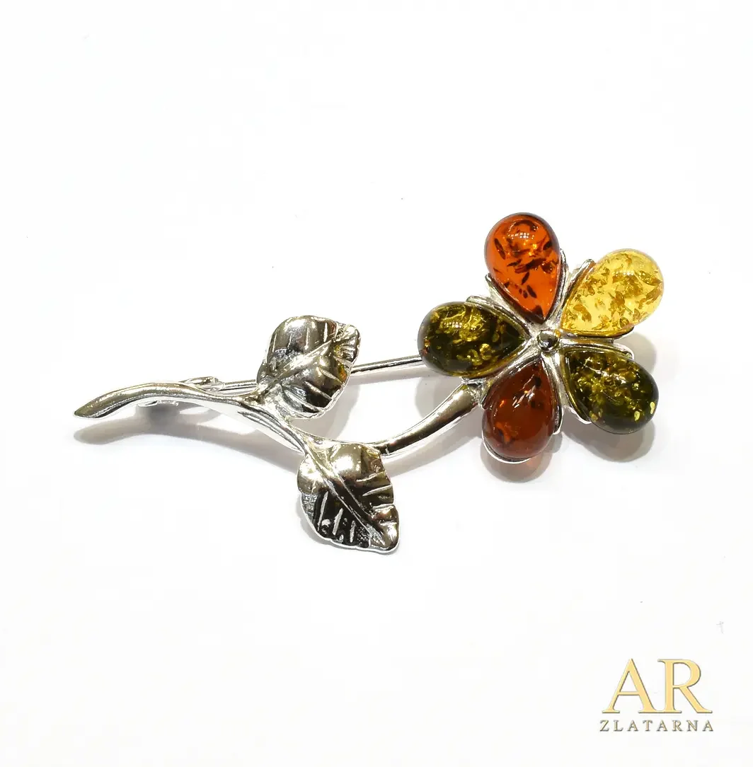 Srebrni broš s jantarom Model 16