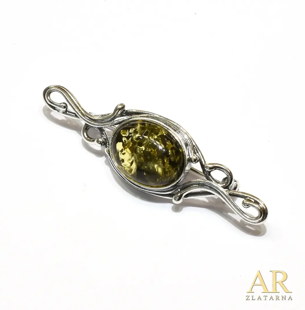 Srebrni broš s jantarom Model 17