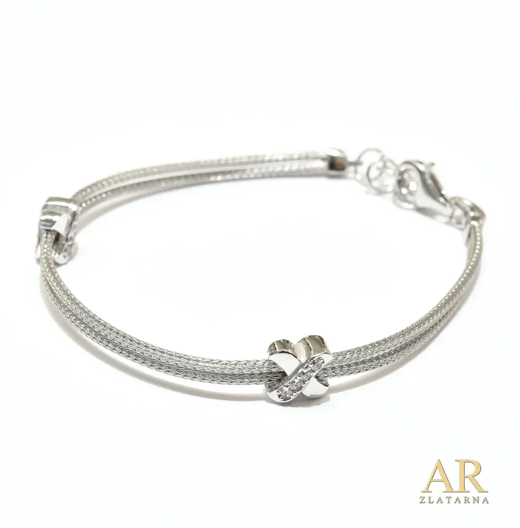 Srebrna narukvica dupla Mrežasta sa dva X elementa