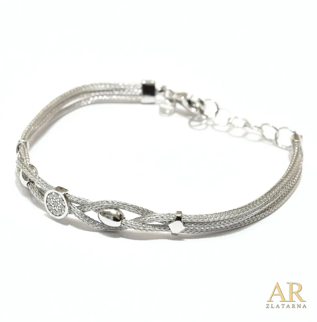 Srebrna narukvica trodupla Mrežasta sa pet elemenata