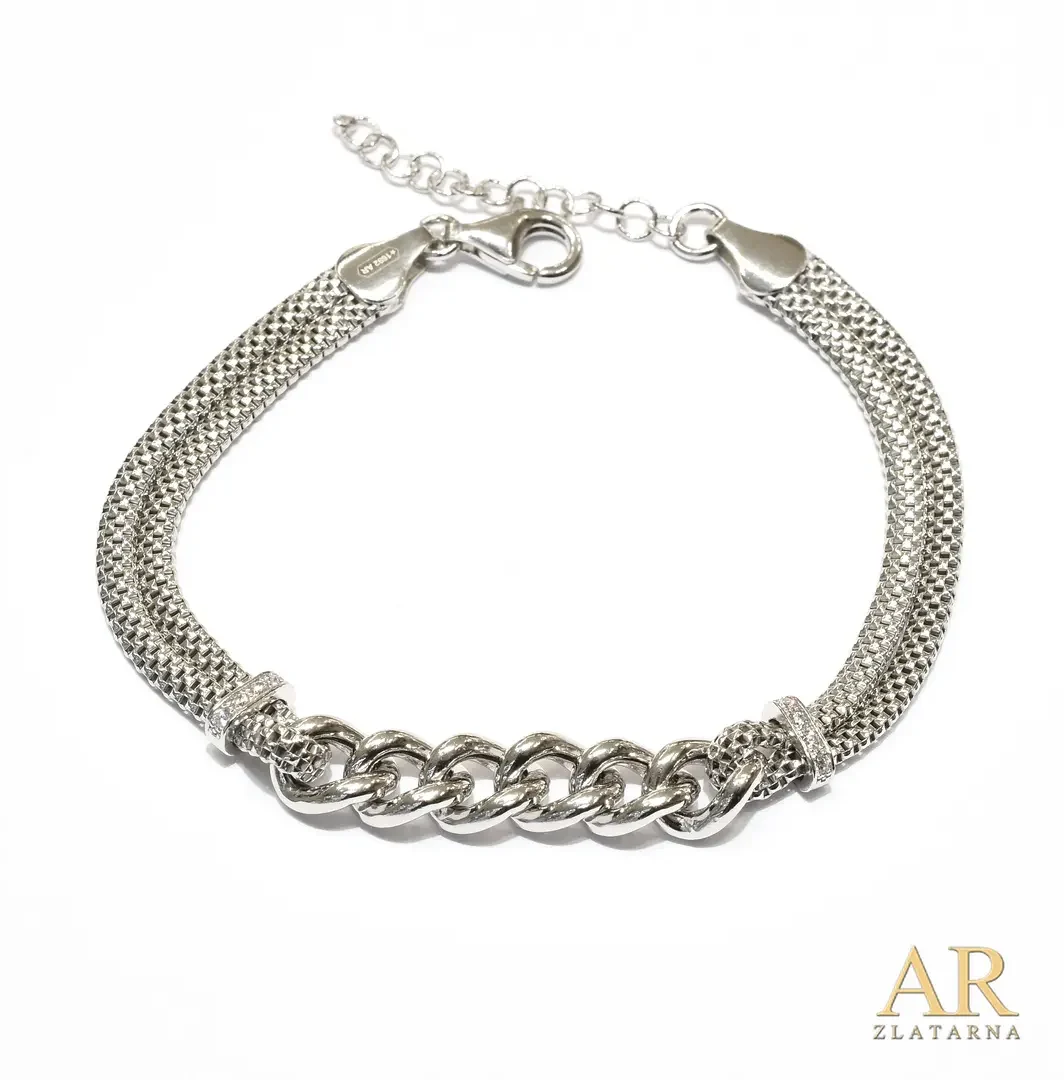 Srebrna mrežasta narukvica s karikama