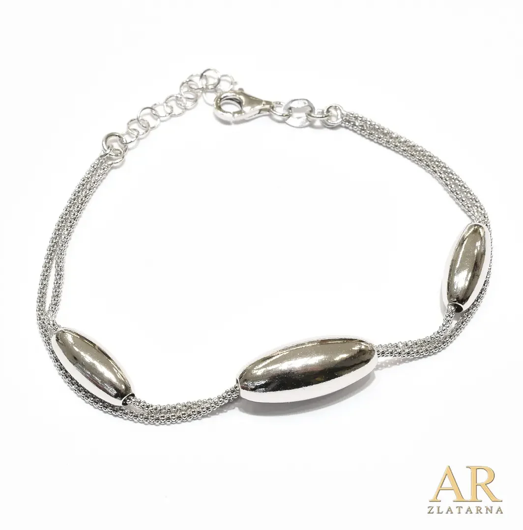Srebrna narukvica Popcorn sa tri ovalna elementa