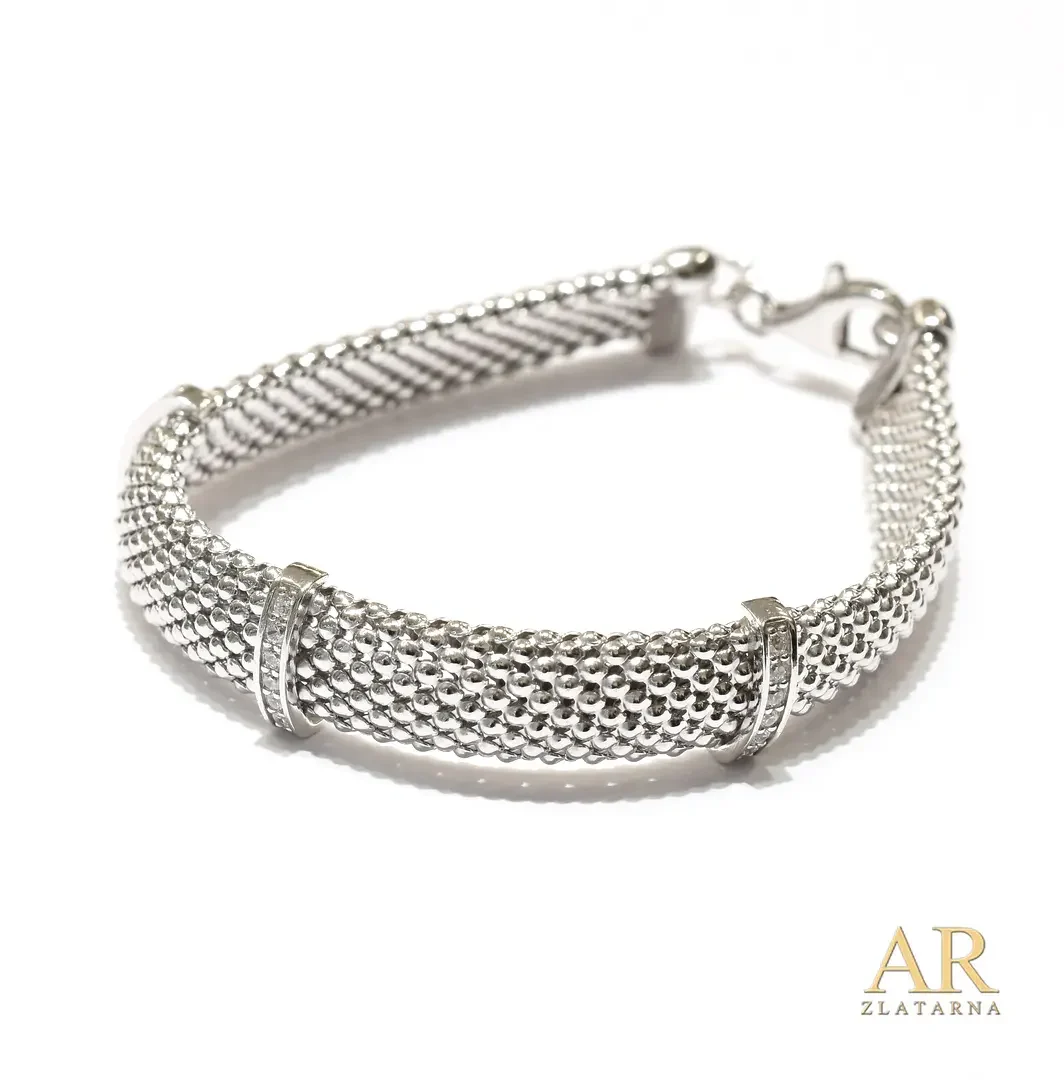Srebrna mrežasta narukvica sa sirkonima