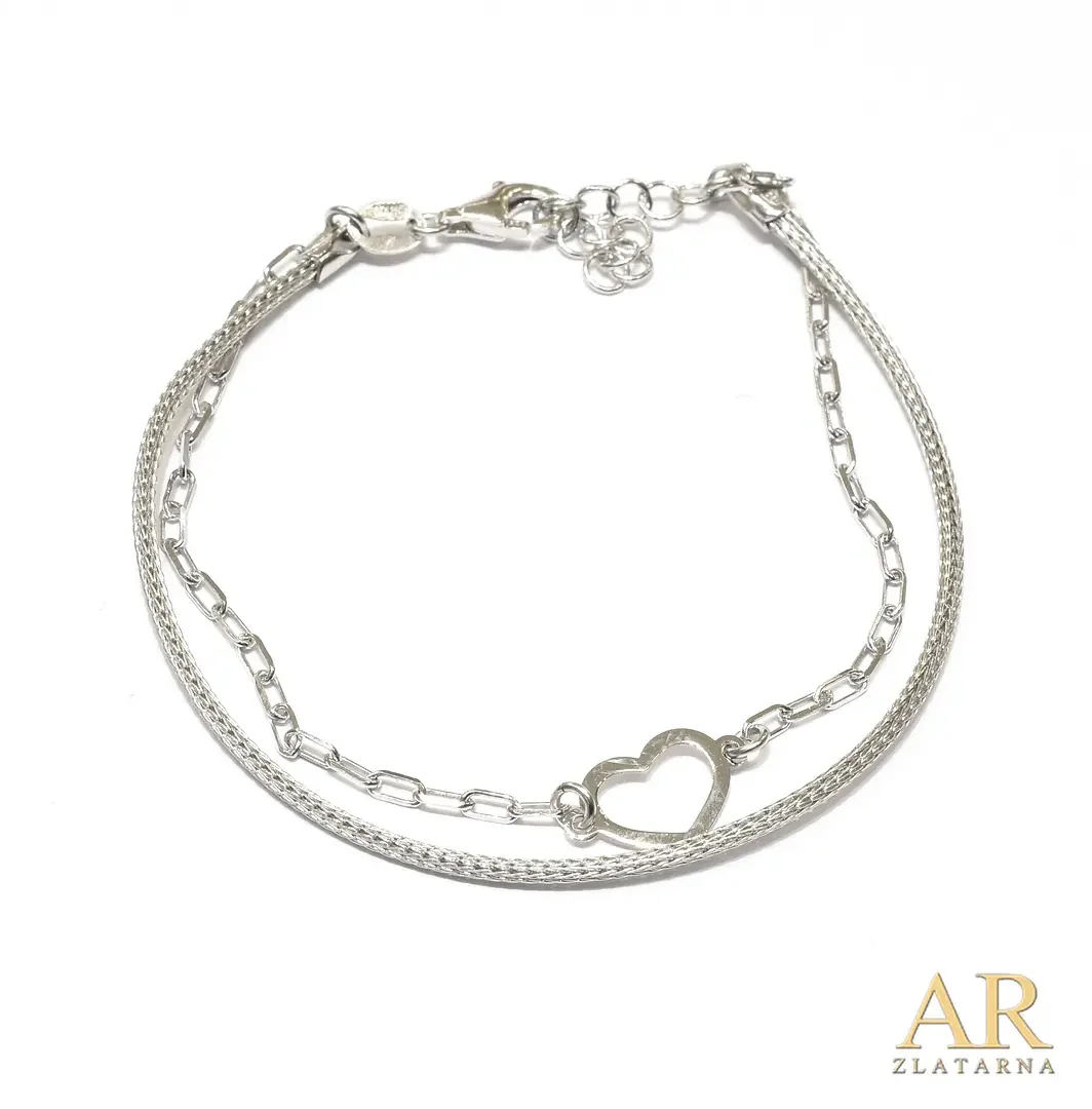 Srebrna narukvica dupli lančić sa srcem