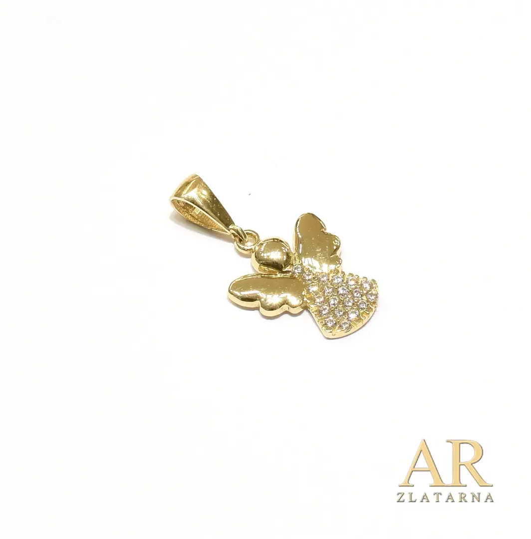 Zlatni privjesak Anđel sa cirkonima Model 4