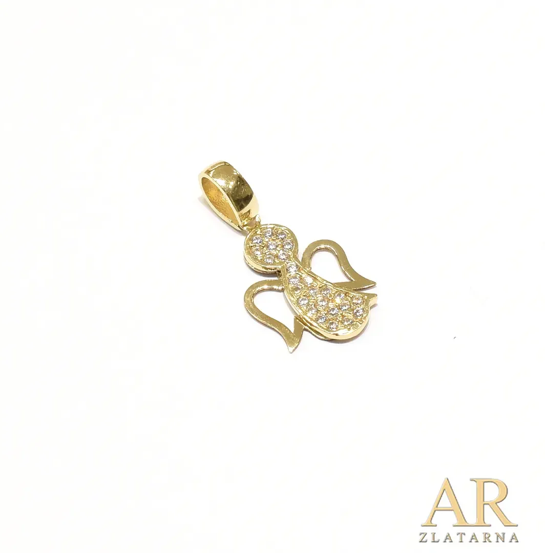 Zlatni privjesak Anđel sa cirkonima Model 6