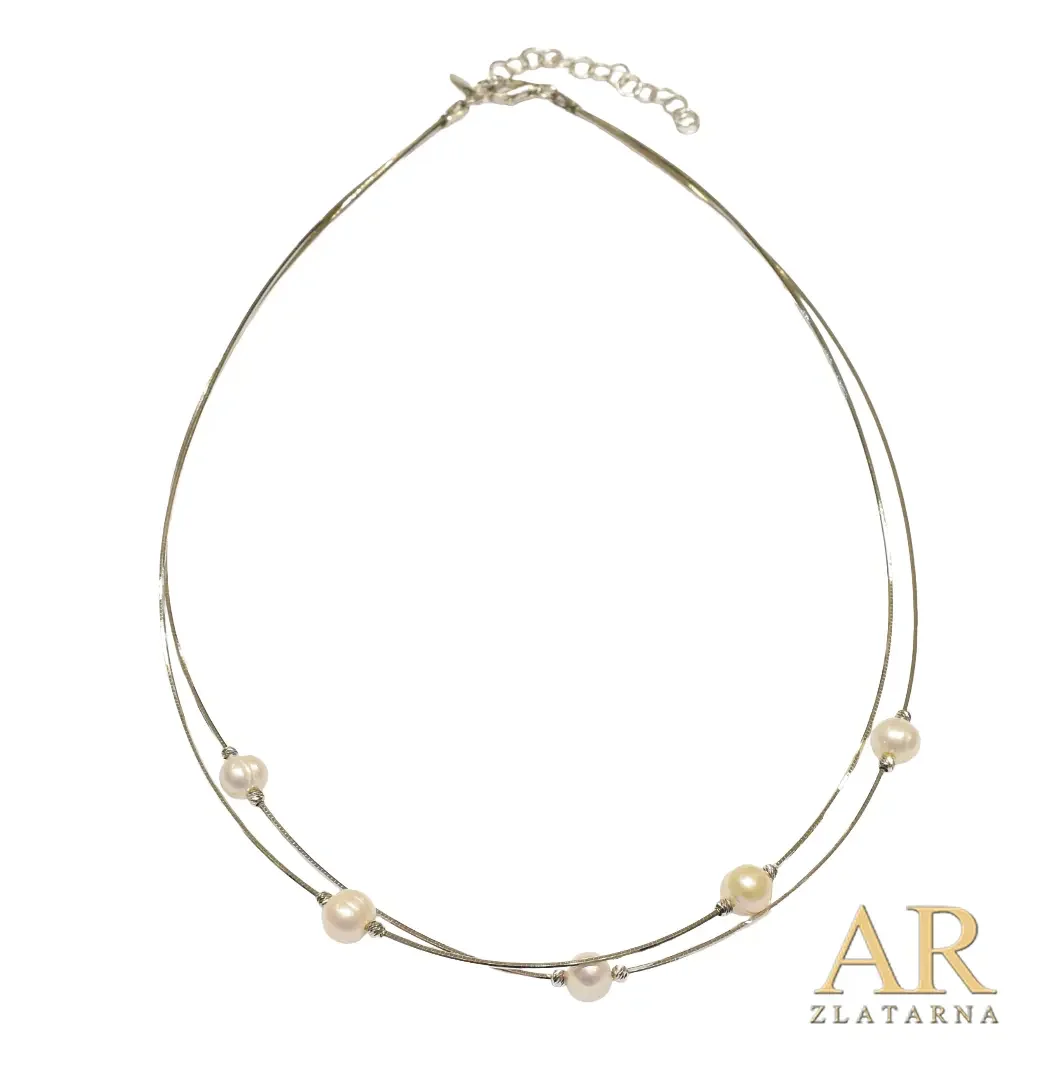 Srebrna ogrlica dupla sa biserima