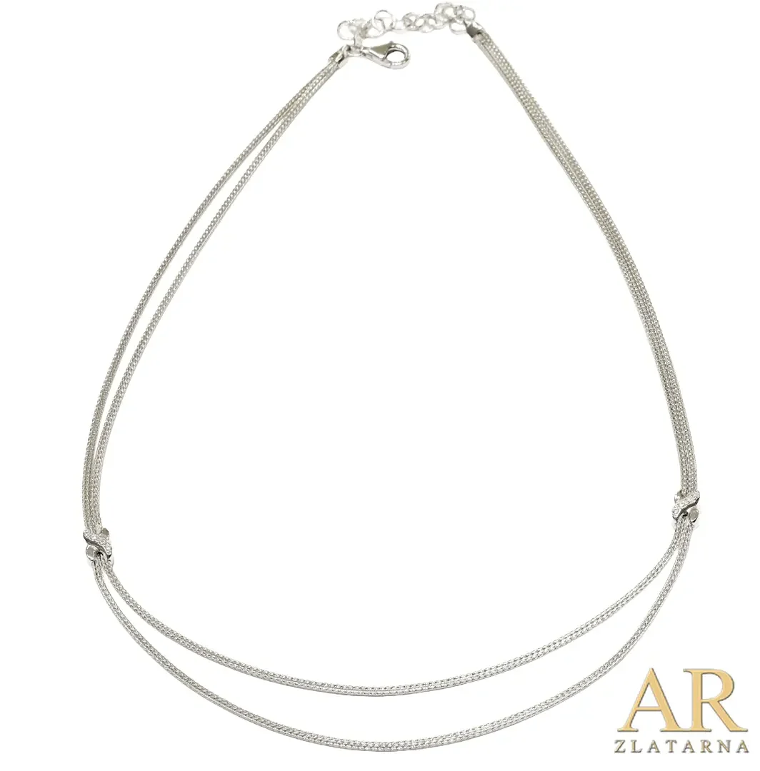 Srebrna ogrlica dupla Mreža sa cirkonima