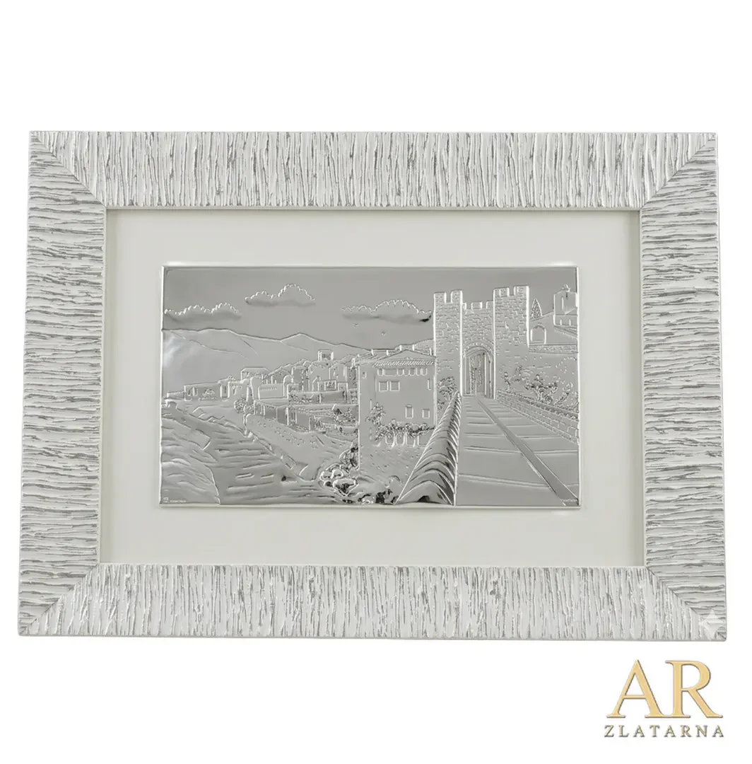 Srebrna  slika Kaštel 41*54 cm nakit Zlatarna AR Zadar