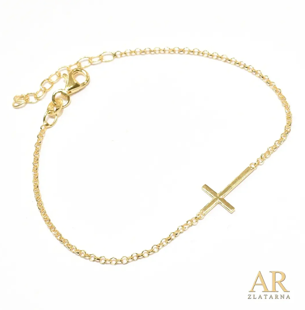 Srebrna pozlaćena narukvica sa uzdužnim križem