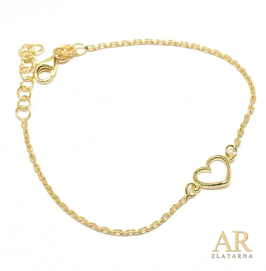 Srebrna pozlaćena narukvica šuplje srce