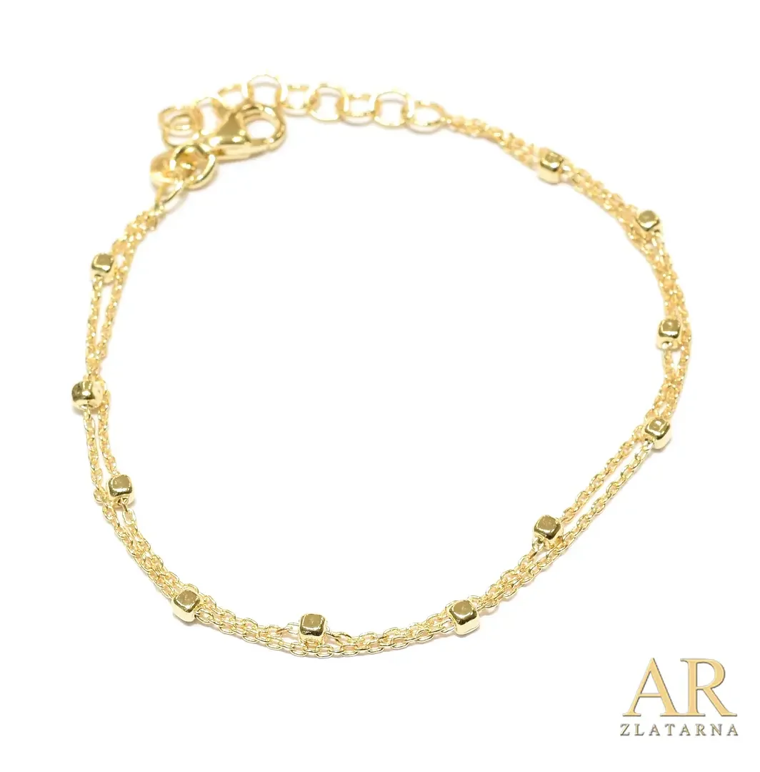 Srebrna pozlaćena narukvica dupla sa kuglicama