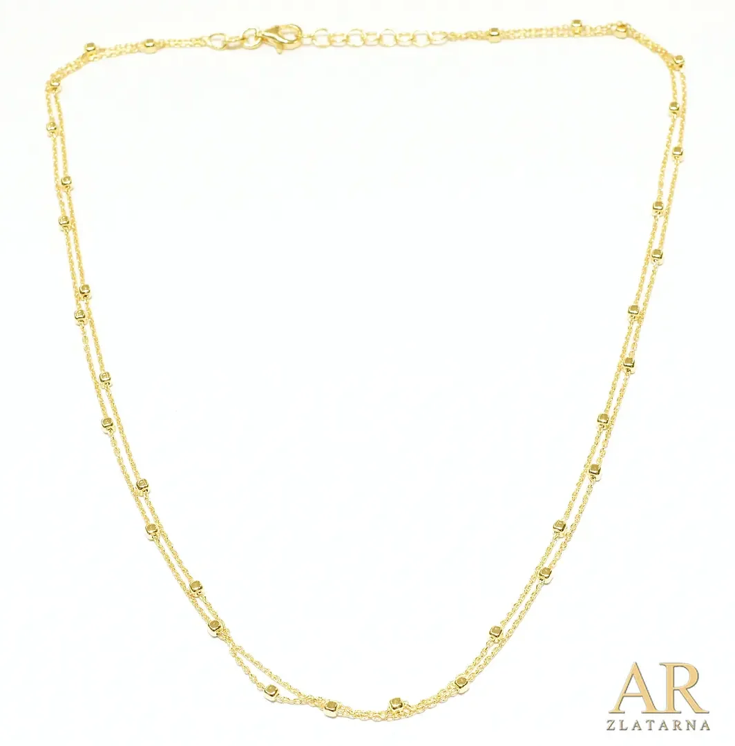 Srebrna pozlaćena ogrlica sa kuglicama dupla