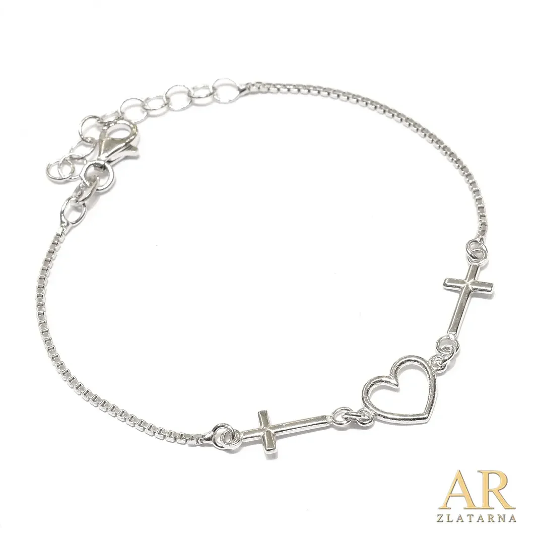 Srebrna narukvica Križ Srce Križ