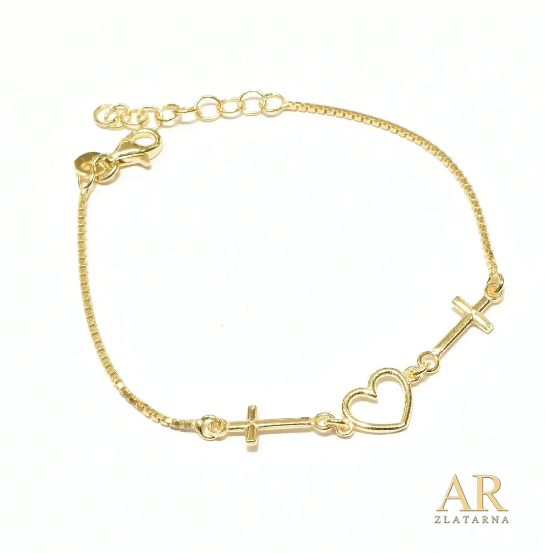 Srebrna pozlaćena narukvica Križ Srce Križ
