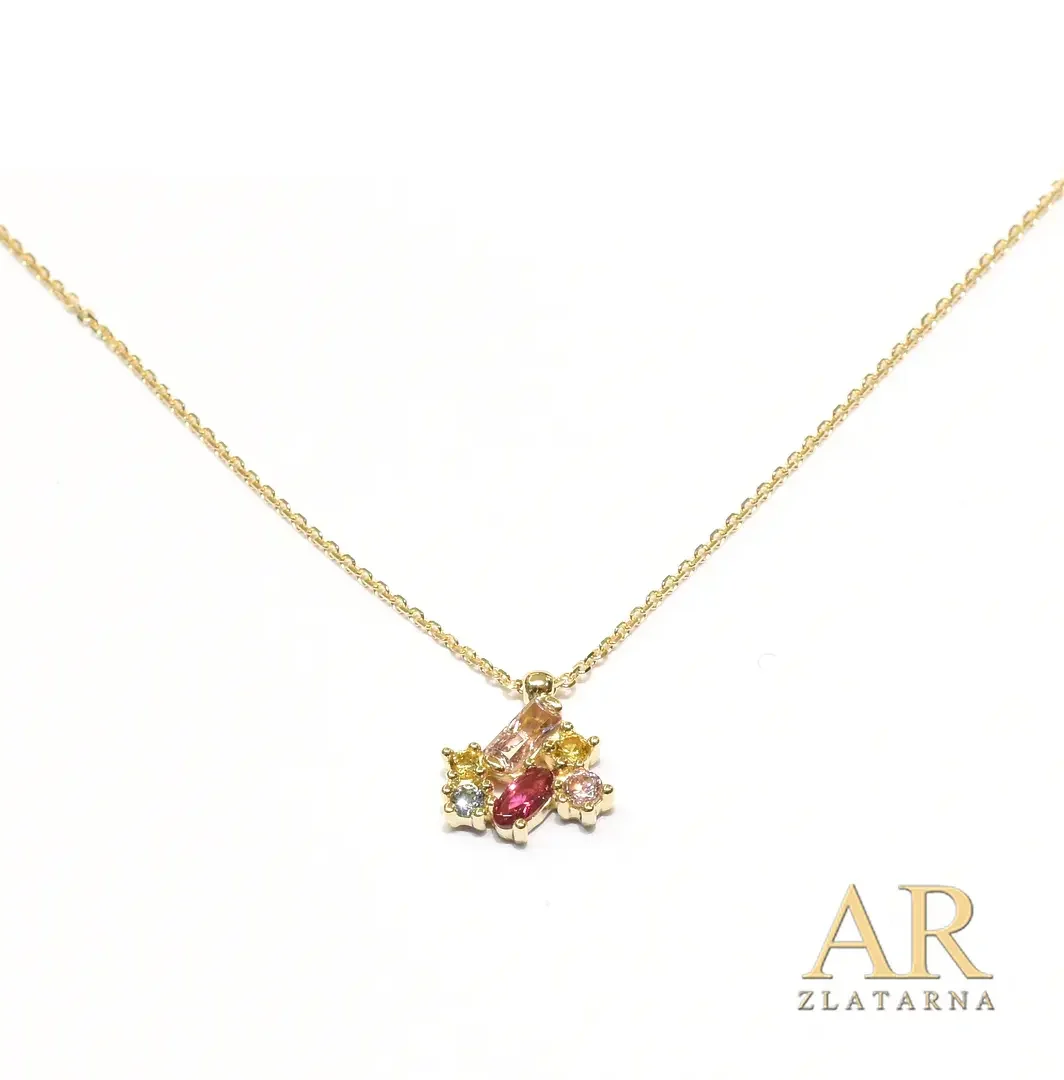 Zlatna ogrlica sa kamenčićima u boji