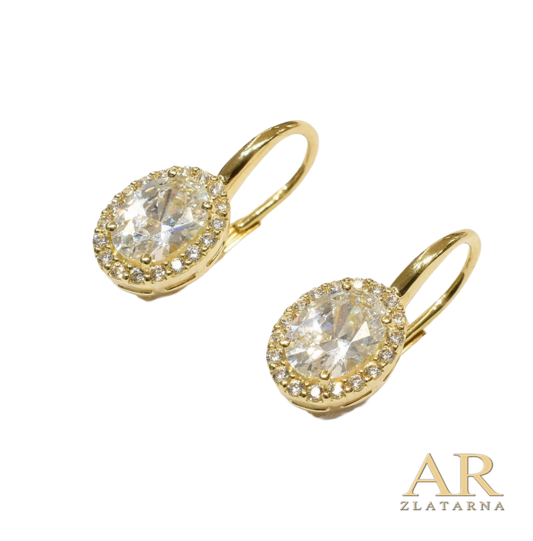 Zlatne naušnice Ovalni kamen okružen cirkonima