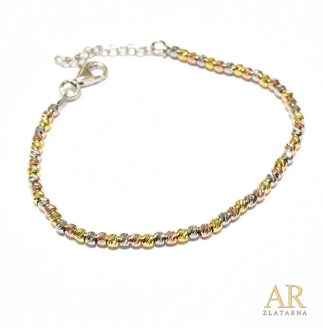 Srebrna narukvica sa dijamantiranim kuglicama u boji