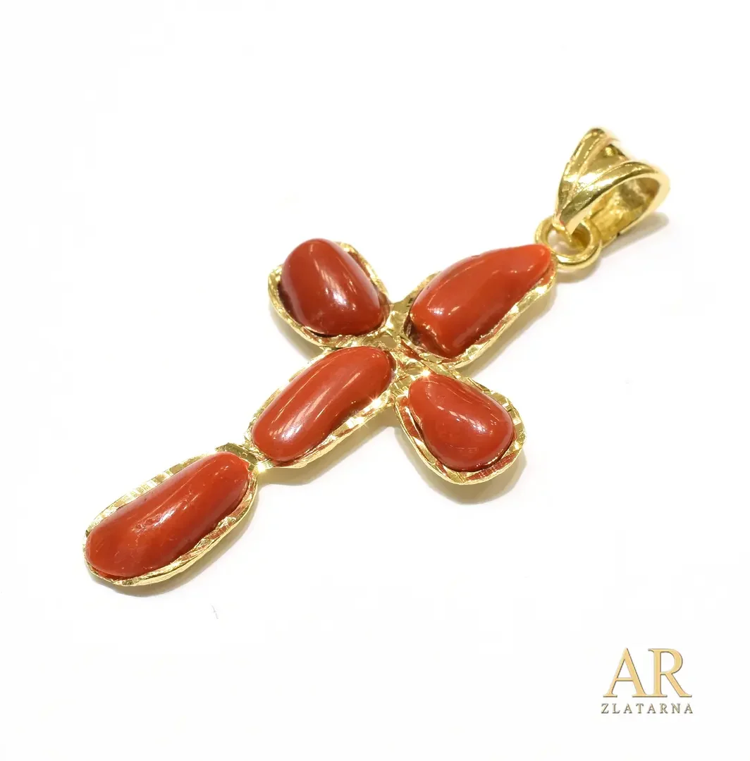 Srebrni pozlaćeni Križ s koraljima Model 2