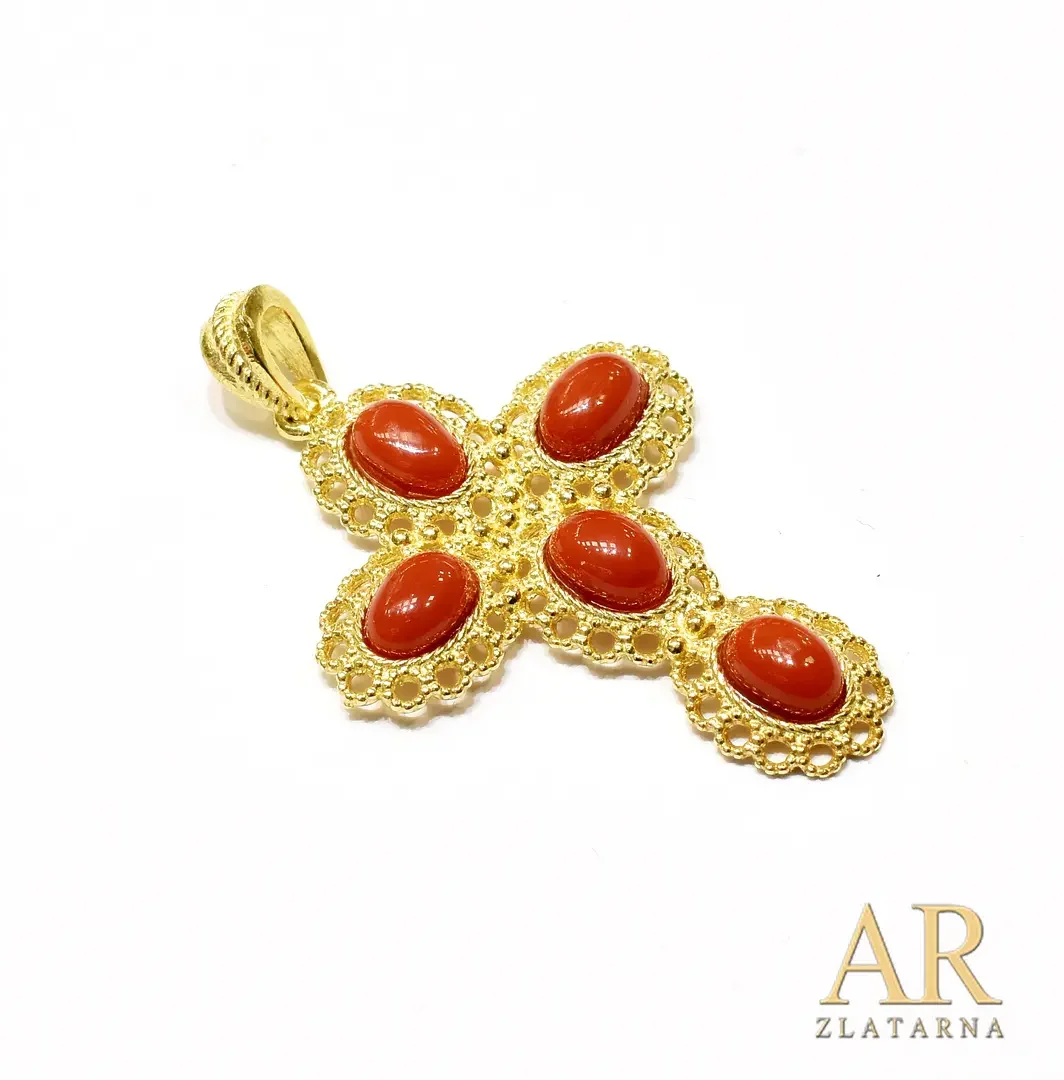 Srebrni pozlaćeni križ Filigran sa koraljima Model 1