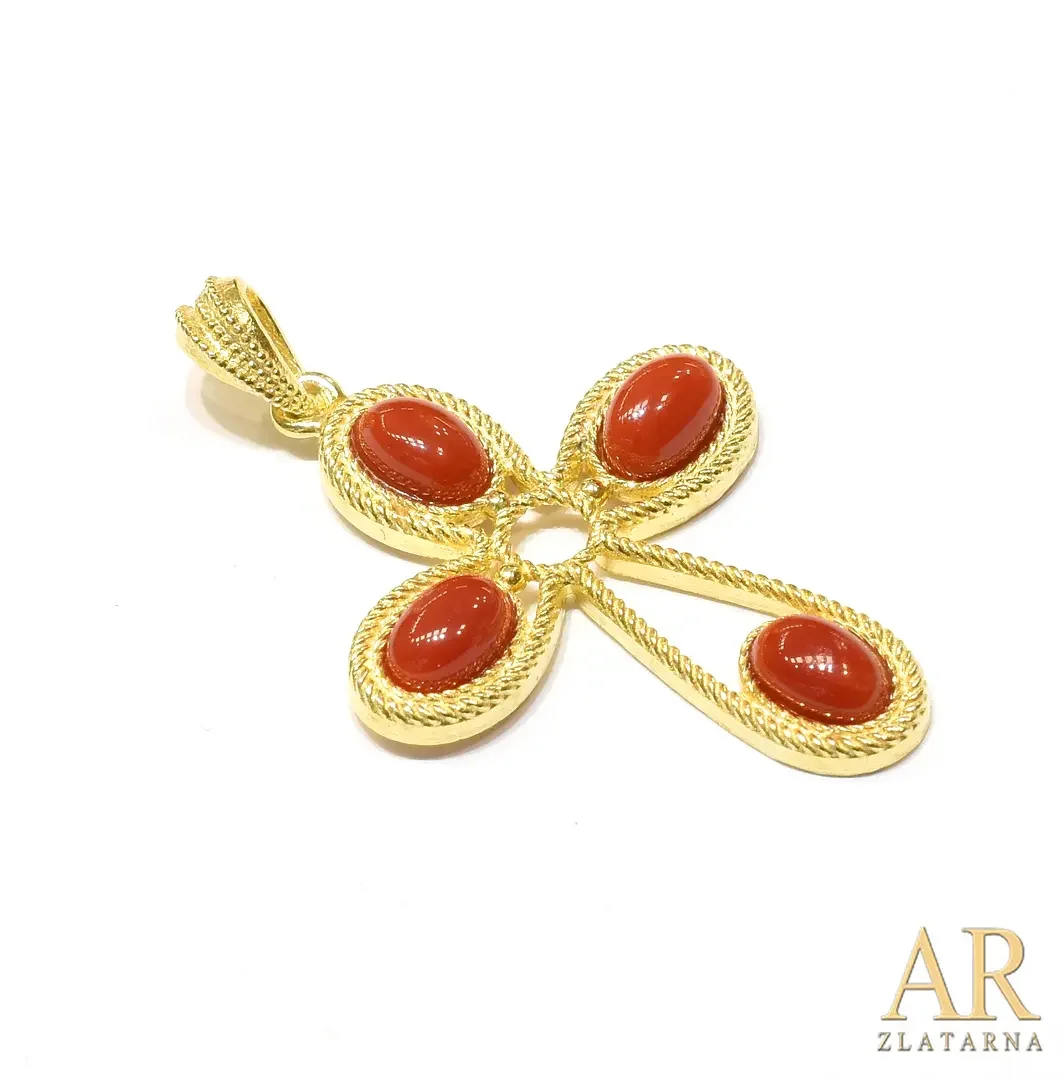 Srebrni pozlaćeni križ Filigran sa koraljima Model 4