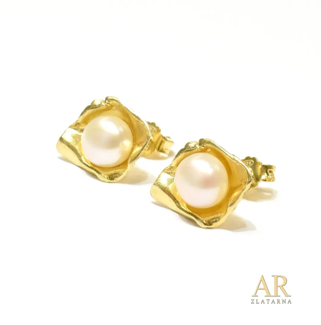 Srebrne pozlaćene naušnice sa Biserima Model 8