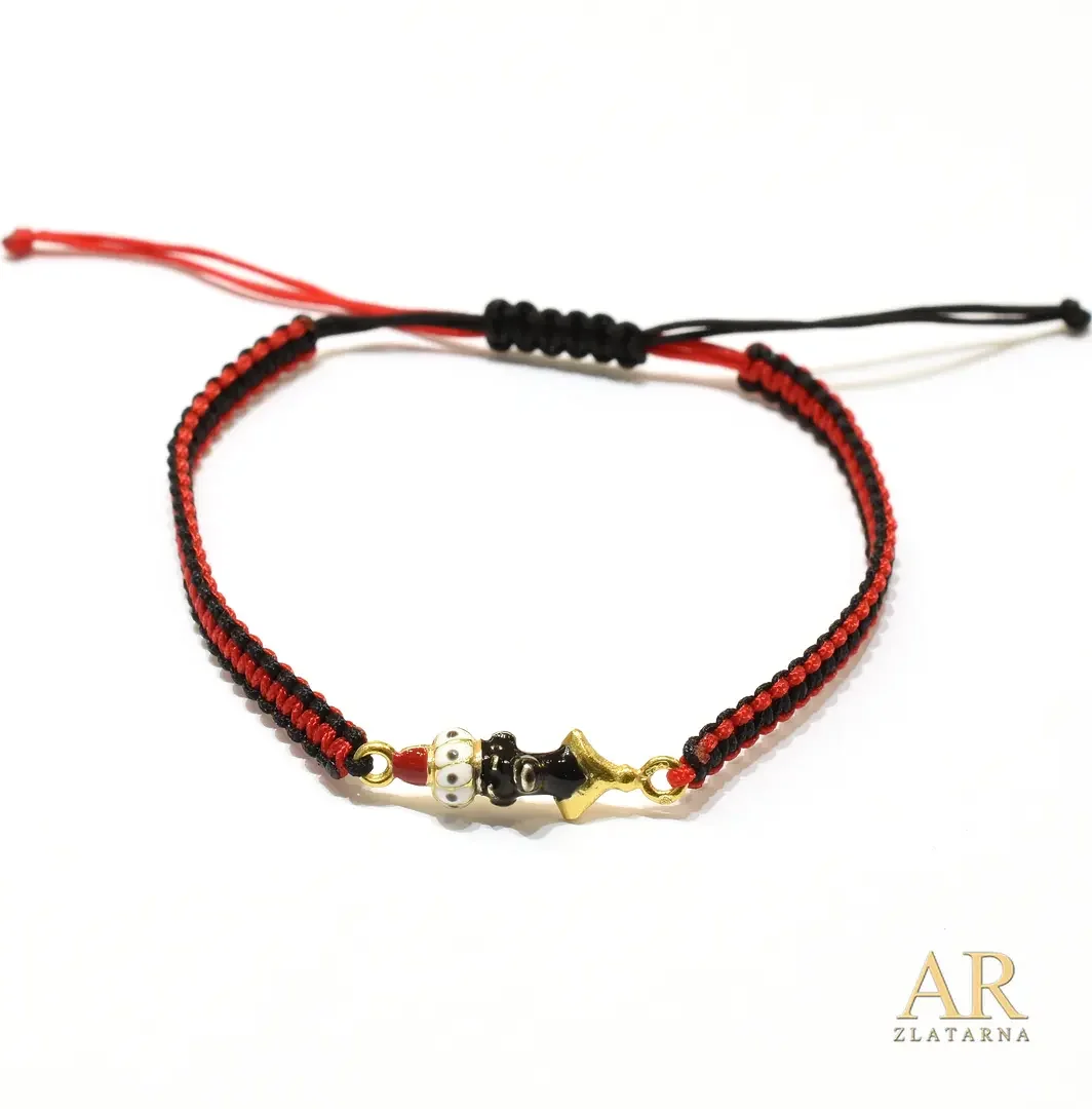 Srebrna narukvica podesiva pozlaćeni  Morčić crveno crni plet 