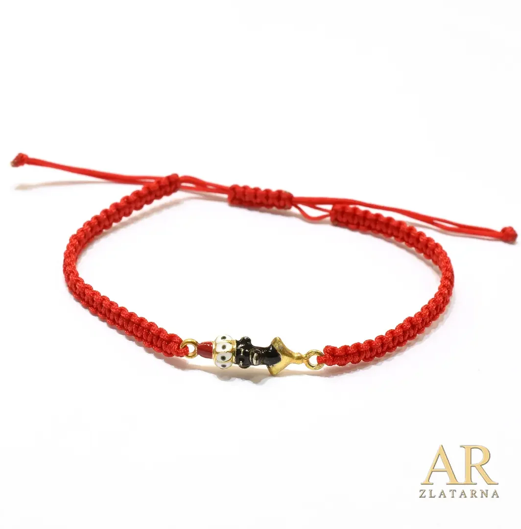 Srebrna narukvica podesiva  pozlaćeni Morčić crveni plet 