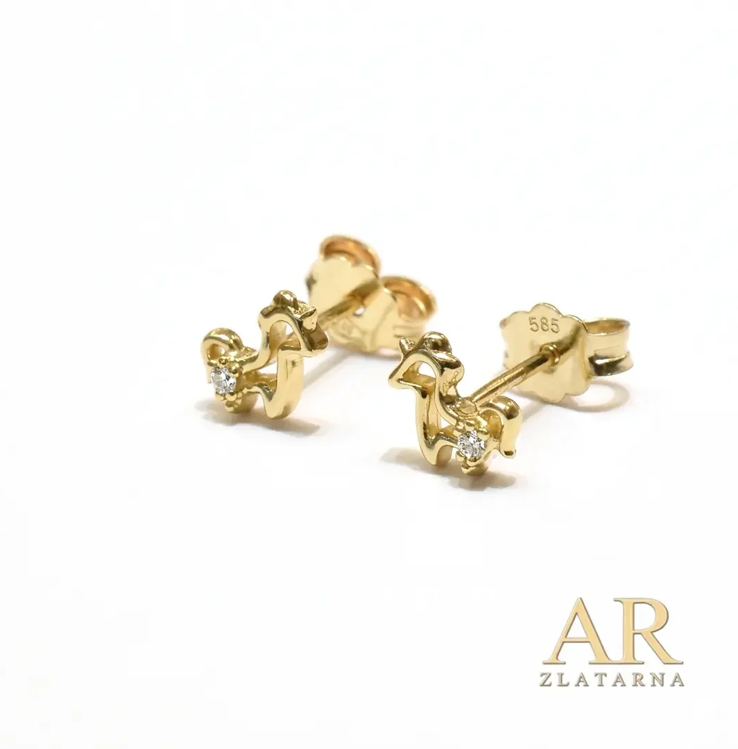 Zlatne naušnice Unikorn sa cirkonom