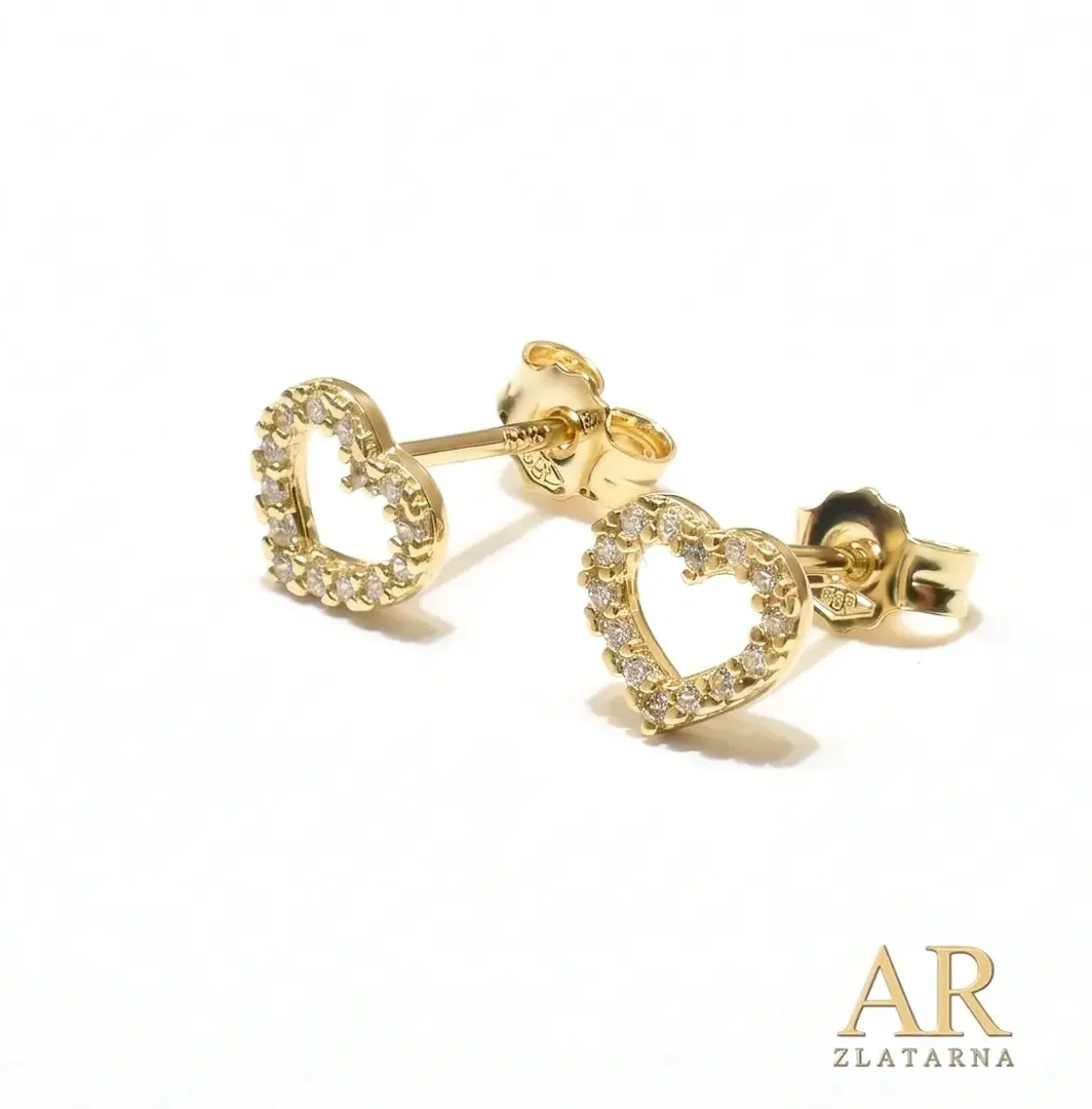 Zlatne naušnice šuplja Srca sa cirkonima