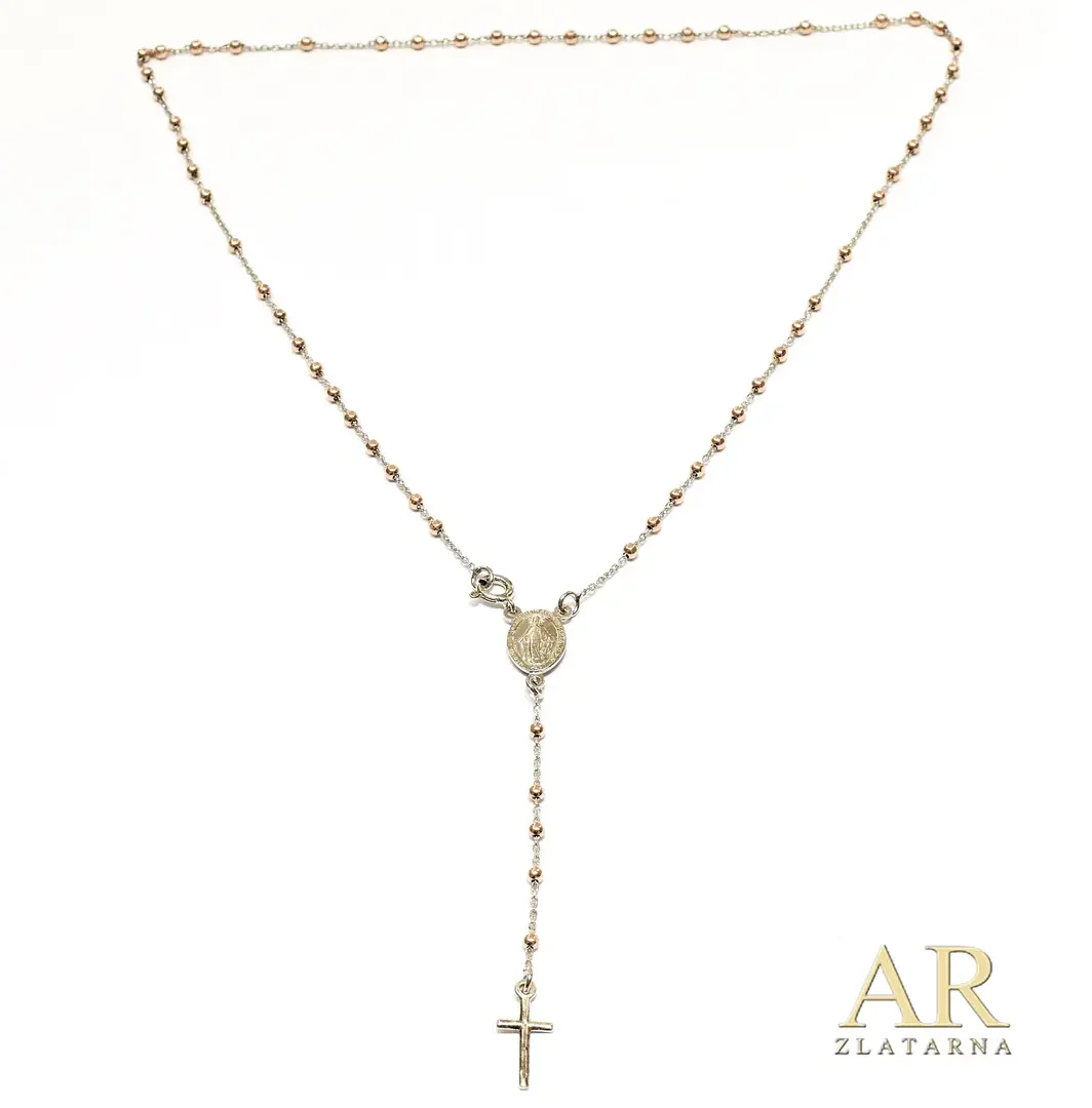 Srebrna krunica sa roze kuglicama 50 cm