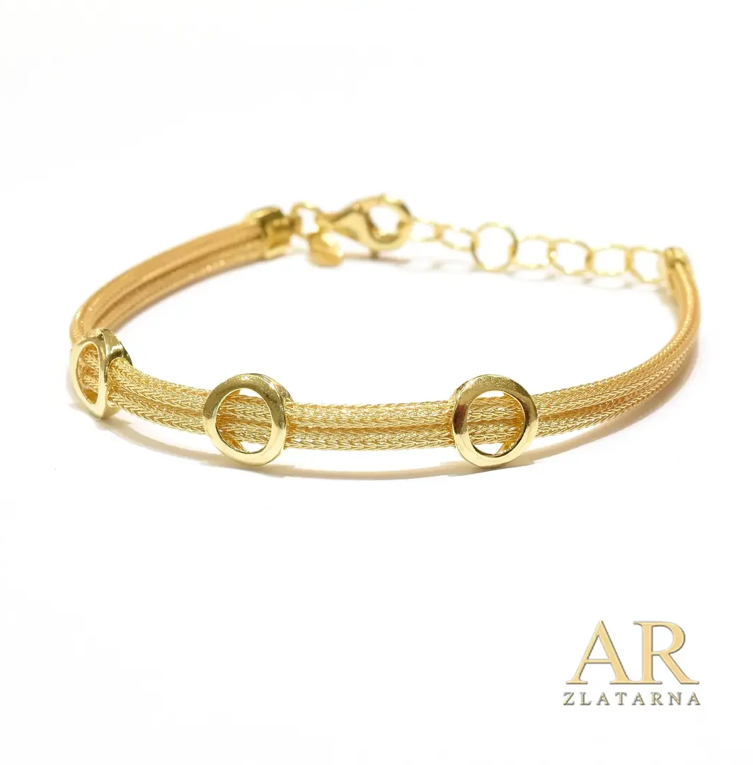 Srebrna pozlaćena narukvica dupla Mrežasta sa tri prstena