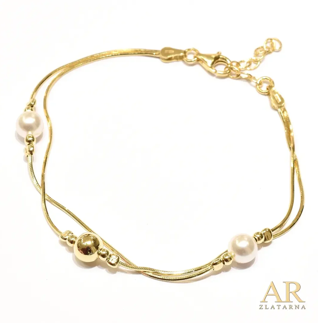 Srebrna pozlaćena narukvica dupla sa biserima
