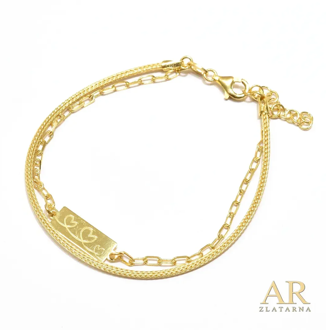 Srebrna pozlaćena narukvica Srce s pločicom