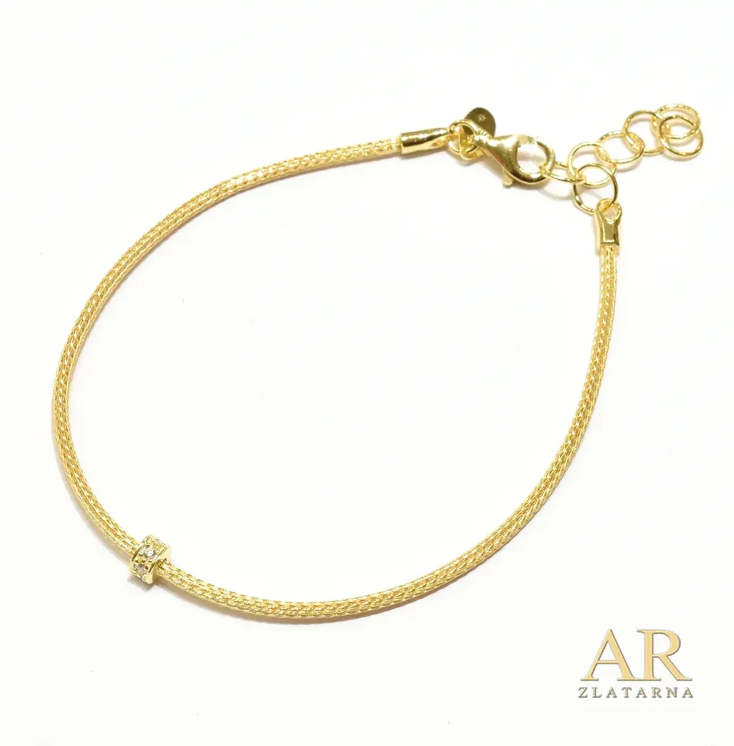 Srebrna pozlaćena narukvica Mrežasta sa krugom cirkona