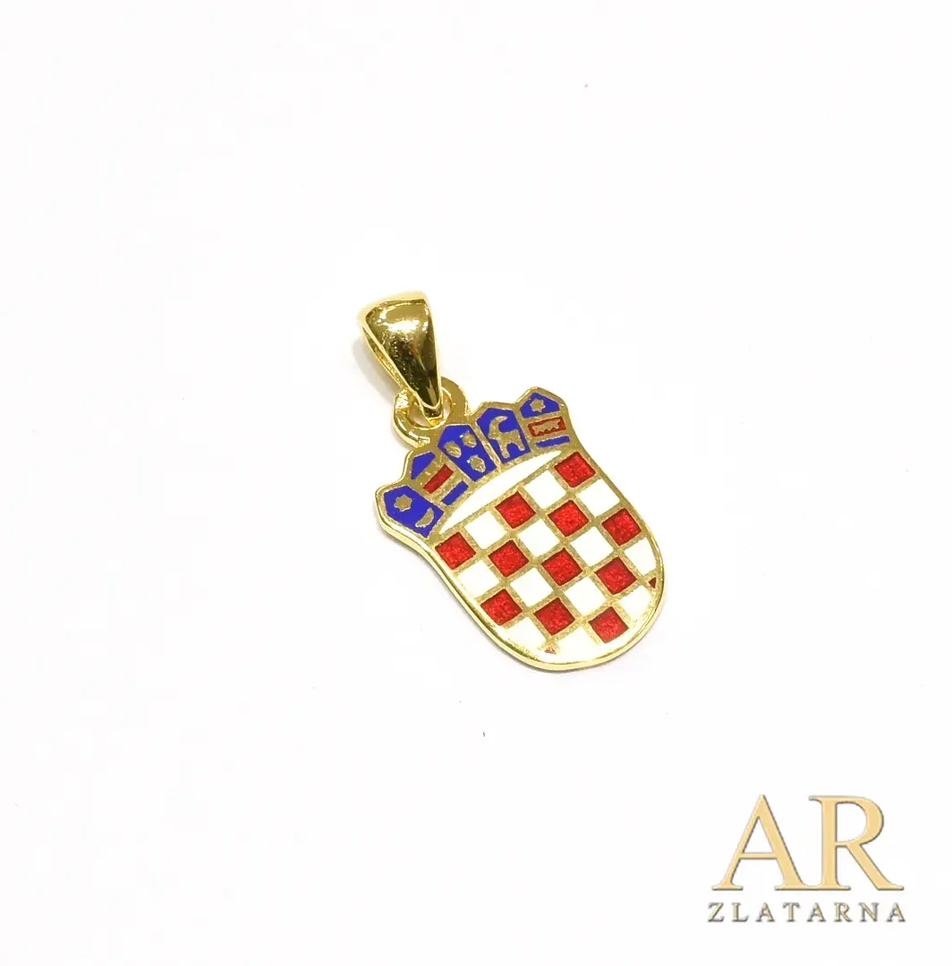 Srebrni pozlaćeni privjesak Hrvatski grb 17 mm