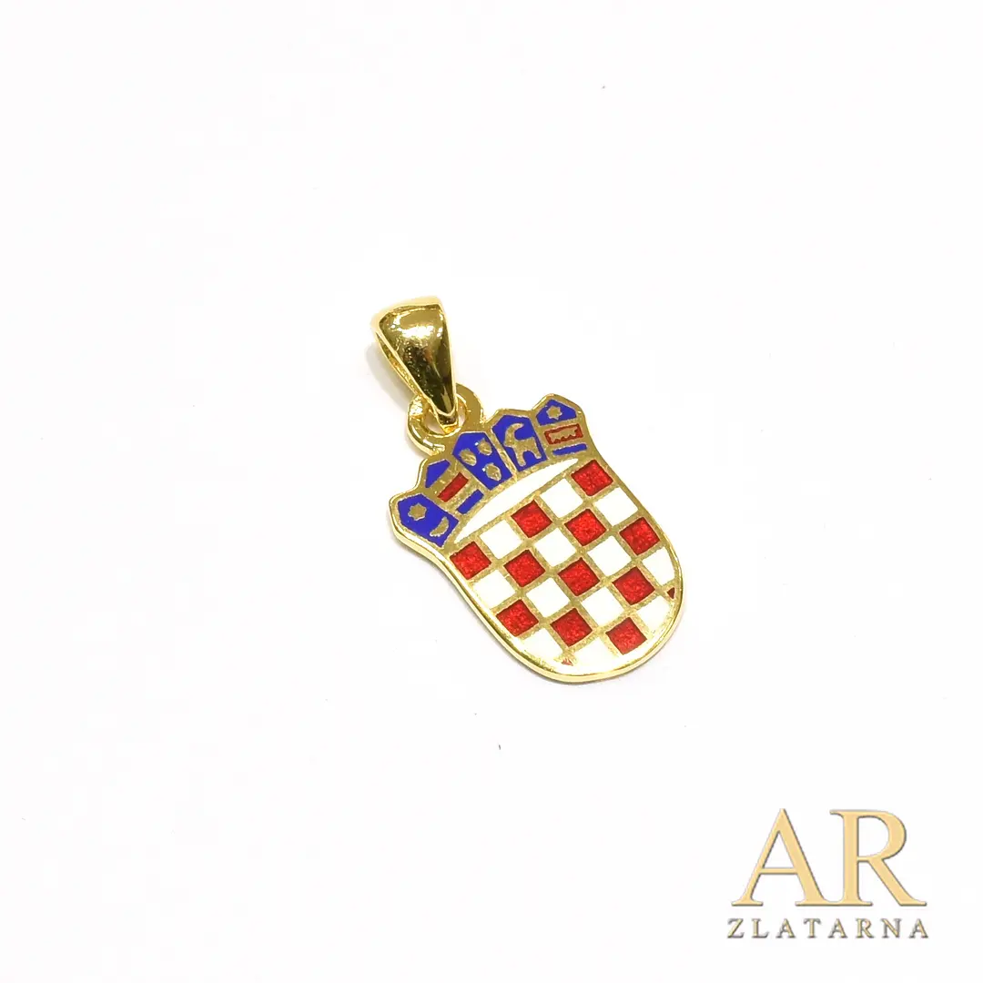 Srebrni pozlaćeni privjesak Hrvatski grb 17 mm