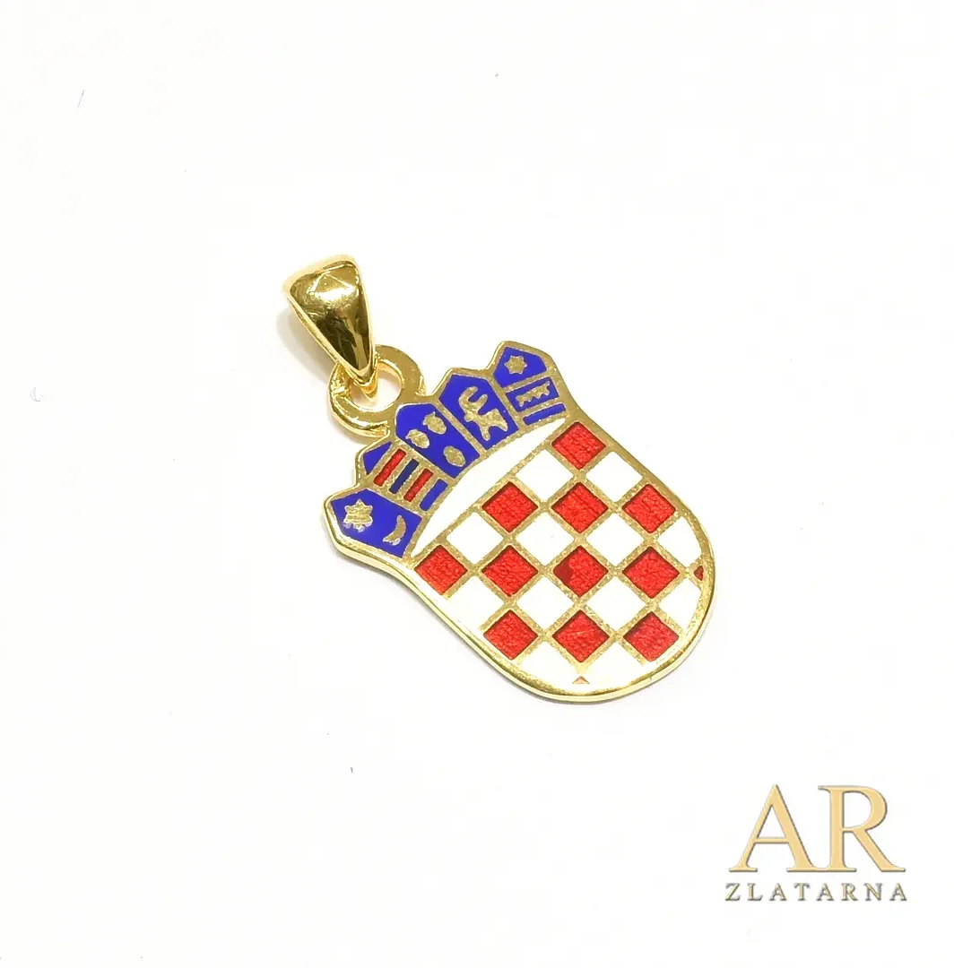 Srebrni pozlaćeni privjesak Hrvatski grb 22mm