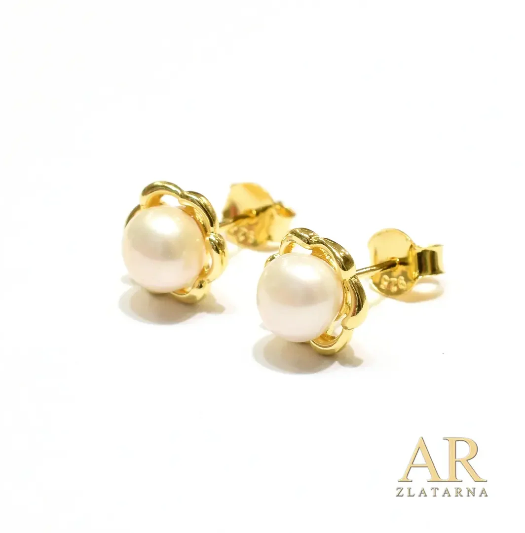 Srebrne pozlaćene naušnice sa Biserima Model 9