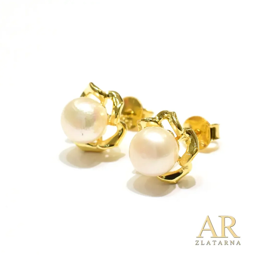 Srebrne pozlaćene naušnice sa Biserima Model 10