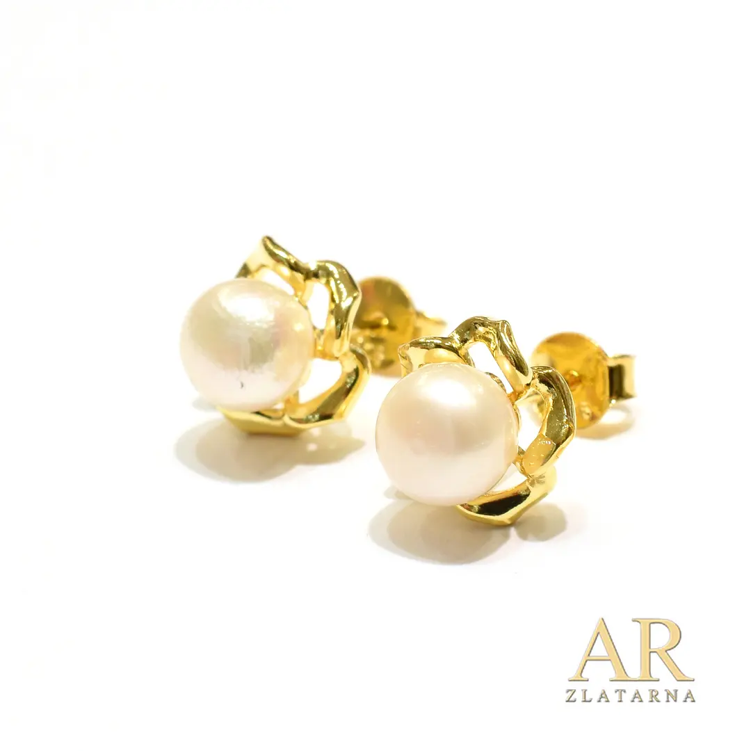 Srebrne pozlaćene naušnice sa Biserima Model 10